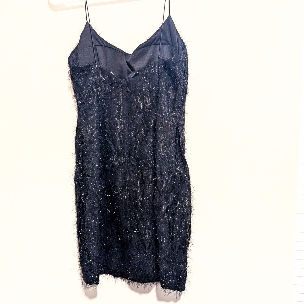 Aidan Mattox LBD Black Sparkle Fringe Slip Mini Dress Size 0 - Picture 2 of 4